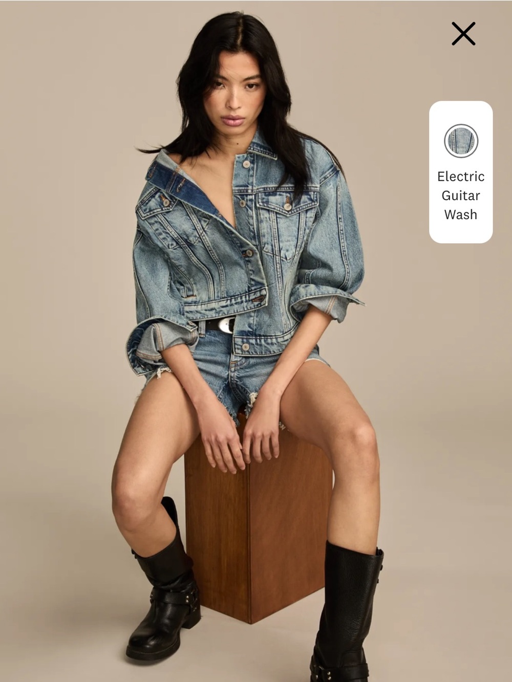 NWT Lucky Brand Barrel Sleeve Denim Trucker Jacket Electric Guitar Medium New